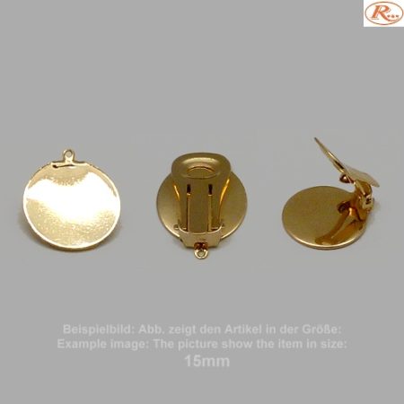 Clipteller montiert für Ohrclipse 12mm- glatt-mit Öse-vergoldet - 12mm - glatt